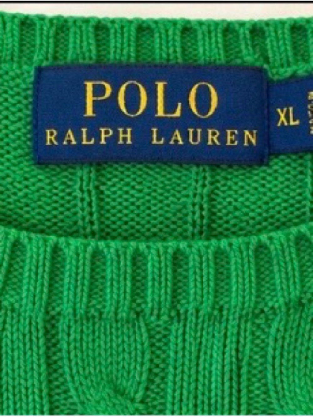 Polo Ralph Lauren Green Cable Knit Cotton Sweater Yellow Pony XL - Picture 5 of 11